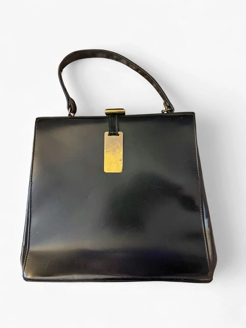 Leather Structured Satchel in Black
